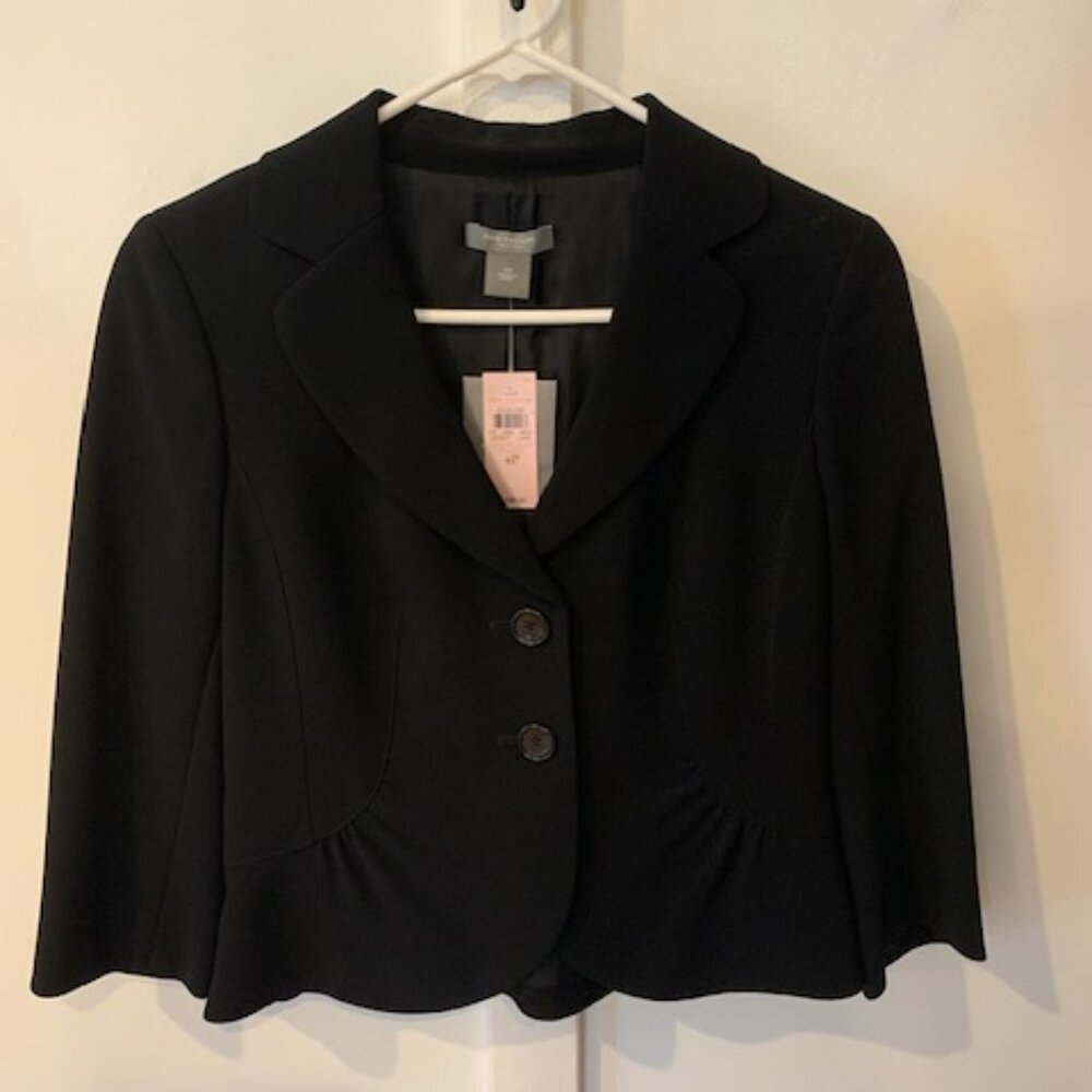 Ann Taylor  Triacetate 3/4 Sleeve Tailored Peplum Petite Blazer Black size 4P